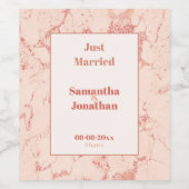 Elegant Peach Marmer Wedding Wijn Etiket (Enkel label)