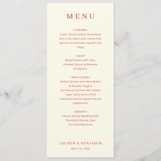 Elegant Peach Menu Card (Voorkant)