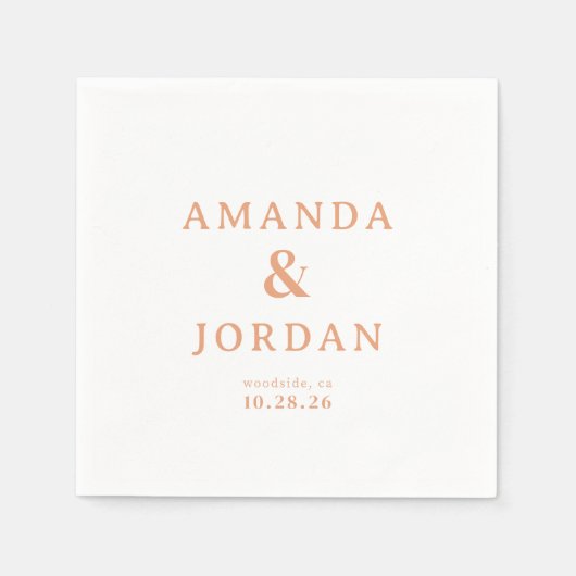 Elegant Peach Minimalist Names Servet (Voorkant)