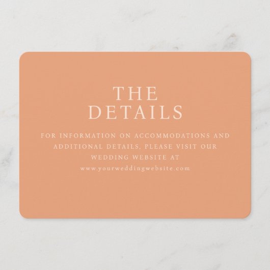 Elegant Peach Minimalist Wedding Website Card Informatiekaartje (Voorkant)