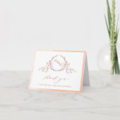 Elegant Peach Monogram, Waterverf Wedding Bedankkaart (Voorkant)