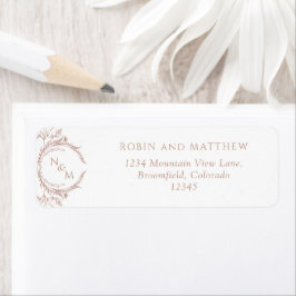 Elegant Peach Monogram Weddenschap Return Address Etiket