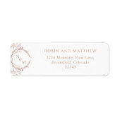 Elegant Peach Monogram Weddenschap Return Address Etiket (Voorkant)