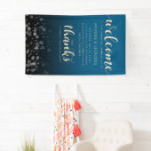 Elegant Peach Oceanic Blue Weddenschap Welkom Spandoek (Insitu)