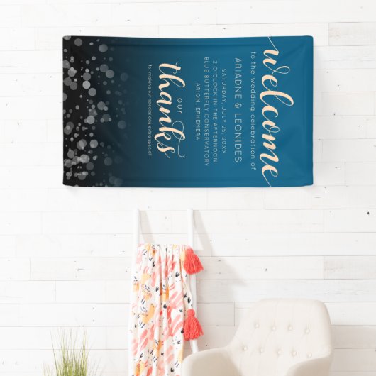 Elegant Peach Oceanic Blue Weddenschap Welkom Spandoek (Insitu)