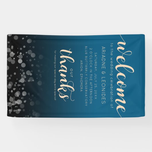Elegant Peach Oceanic Blue Weddenschap Welkom Spandoek (Horizontaal)