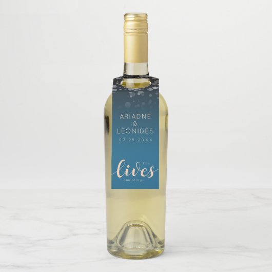 Elegant Peach Oceanic Blue Wedding 2 Lives 1 verha Flessenhanger (Op fles)