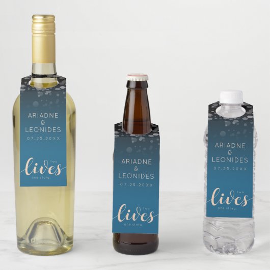 Elegant Peach Oceanic Blue Wedding 2 Lives 1 verha Flessenhanger (In situ)