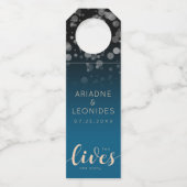 Elegant Peach Oceanic Blue Wedding 2 Lives 1 verha Flessenhanger (Achterkant)