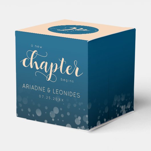 Elegant Peach Oceanic Blue Wedding a New Chapter Bedankdoosjes (Achterkant)