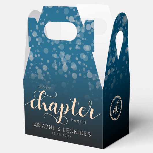 Elegant Peach Oceanic Blue Wedding a New Chapter Bedankdoosjes (Geopend)