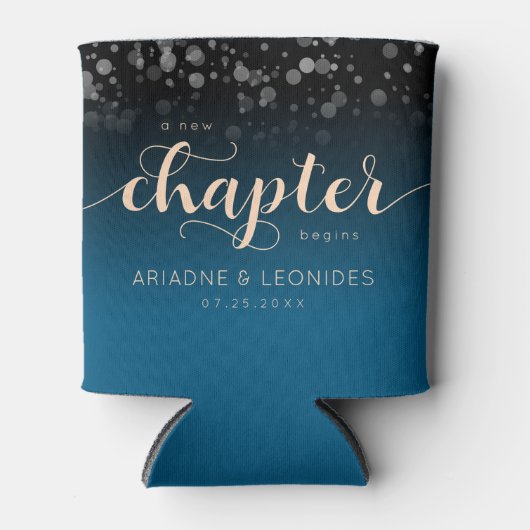 Elegant Peach Oceanic Blue Wedding a New Chapter Blikjeskoeler (Voorkant)