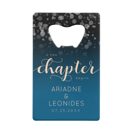 Elegant Peach Oceanic Blue Wedding a New Chapter Creditkaart Flessenopener (Voorkant)
