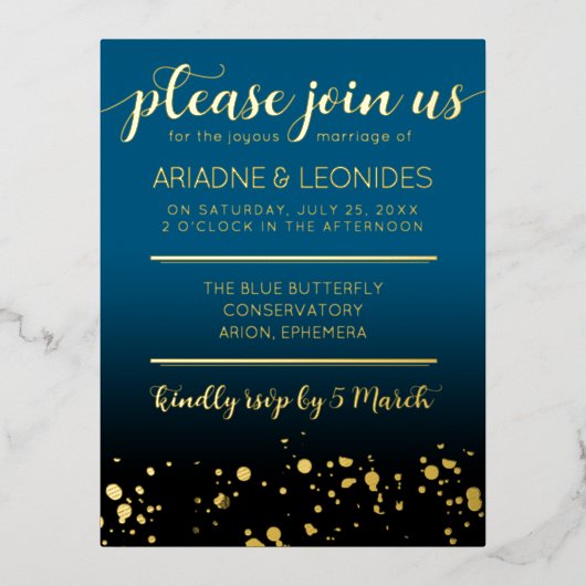 Elegant Peach Oceanic Blue Wedding a New Chapter Folie Feestdagen Briefkaart (Voorkant)