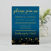 Elegant Peach Oceanic Blue Wedding a New Chapter Folie Uitnodiging (Staand Voorkant)