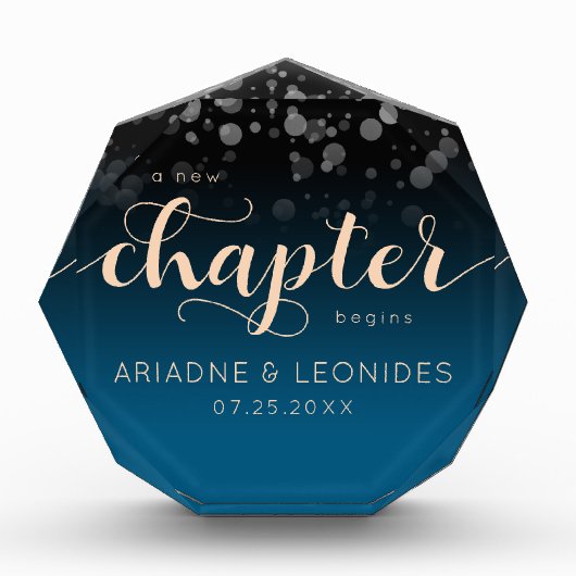 Elegant Peach Oceanic Blue Wedding a New Chapter Fotoblokken (Voorkant)