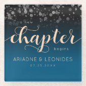 Elegant Peach Oceanic Blue Wedding a New Chapter Glazen Onderzetter (Voorkant)