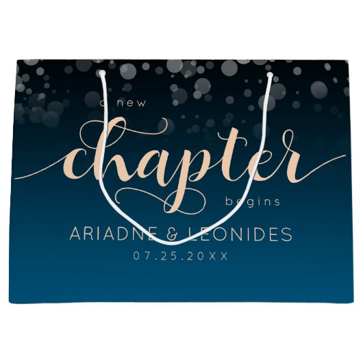 Elegant Peach Oceanic Blue Wedding a New Chapter Groot Cadeauzakje (Voorkant)