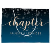 Elegant Peach Oceanic Blue Wedding a New Chapter Groot Cadeauzakje (Achterkant)