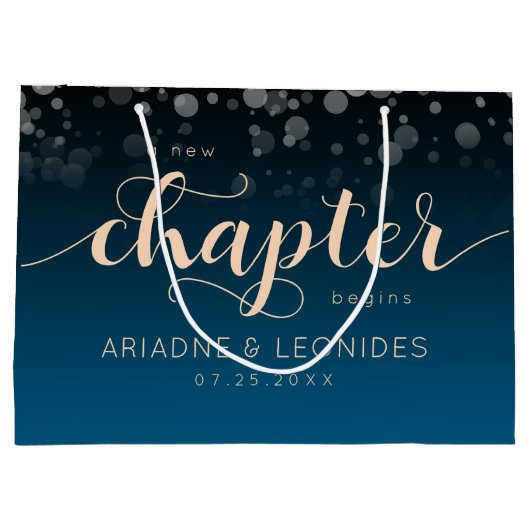 Elegant Peach Oceanic Blue Wedding a New Chapter Groot Cadeauzakje (Achterkant)