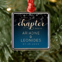 Elegant Peach Oceanic Blue Wedding a New Chapter Metalen Ornament