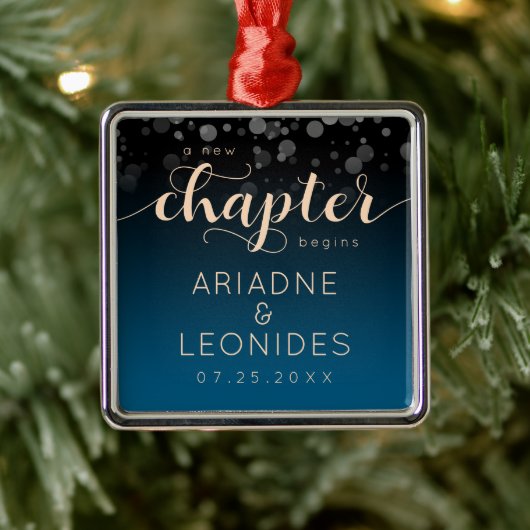 Elegant Peach Oceanic Blue Wedding a New Chapter Metalen Ornament (Boom)