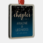 Elegant Peach Oceanic Blue Wedding a New Chapter Metalen Ornament (Rechts)