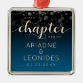 Elegant Peach Oceanic Blue Wedding a New Chapter Metalen Ornament (Voorkant)
