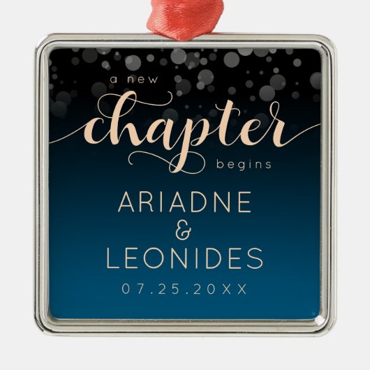 Elegant Peach Oceanic Blue Wedding a New Chapter Metalen Ornament (Voorkant)