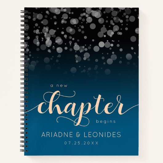Elegant Peach Oceanic Blue Wedding a New Chapter Notitieboek (Voorkant)