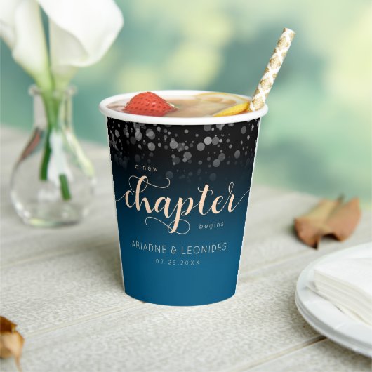 Elegant Peach Oceanic Blue Wedding a New Chapter Papieren Bekers (Insitu)