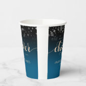 Elegant Peach Oceanic Blue Wedding a New Chapter Papieren Bekers (Links)