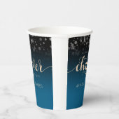 Elegant Peach Oceanic Blue Wedding a New Chapter Papieren Bekers (Rechts)