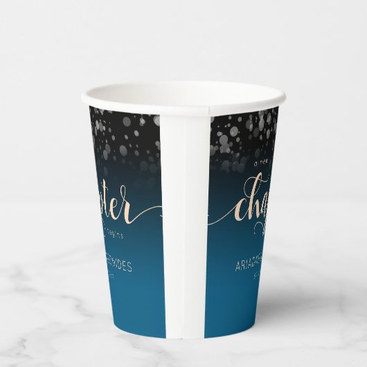 Elegant Peach Oceanic Blue Wedding a New Chapter Papieren Bekers (Rechts)