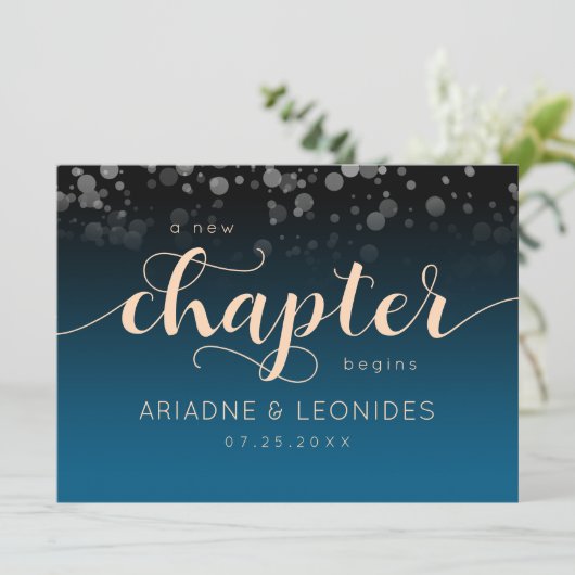 Elegant Peach Oceanic Blue Wedding a New Chapter Programmakaart (Staand voorkant)