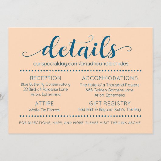 Elegant Peach Oceanic Blue Wedding a New Chapter Programmakaart (Achterkant)