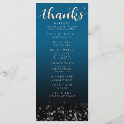 Elegant Peach Oceanic Blue Wedding a New Chapter Programmakaart (Achterkant)