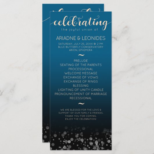 Elegant Peach Oceanic Blue Wedding a New Chapter Programmakaart (Voorkant / Achterkant)