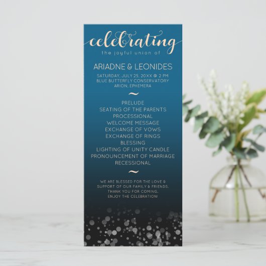 Elegant Peach Oceanic Blue Wedding a New Chapter Programmakaart (Staand voorkant)