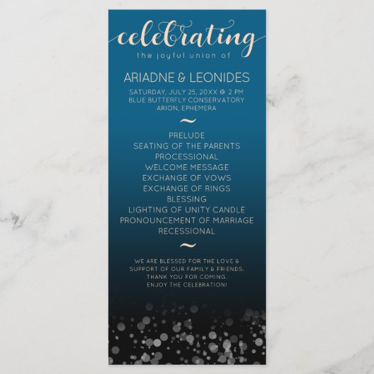 Elegant Peach Oceanic Blue Wedding a New Chapter Programmakaart (Voorkant)