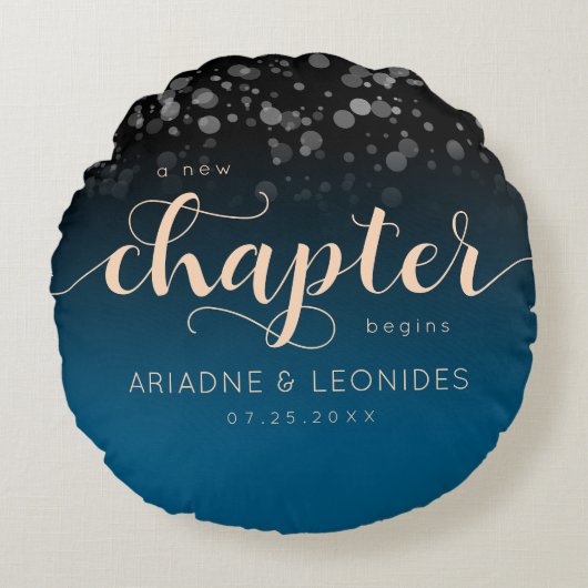Elegant Peach Oceanic Blue Wedding a New Chapter Rond Kussen (Voorkant)