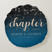 Elegant Peach Oceanic Blue Wedding a New Chapter Rond Kussen (Achterkant)