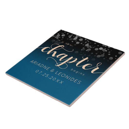 Elegant Peach Oceanic Blue Wedding a New Chapter Tegeltje (Zijkant)