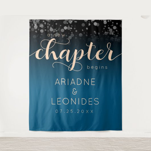 Elegant Peach Oceanic Blue Wedding a New Chapter Wandkleed (Voorkant)