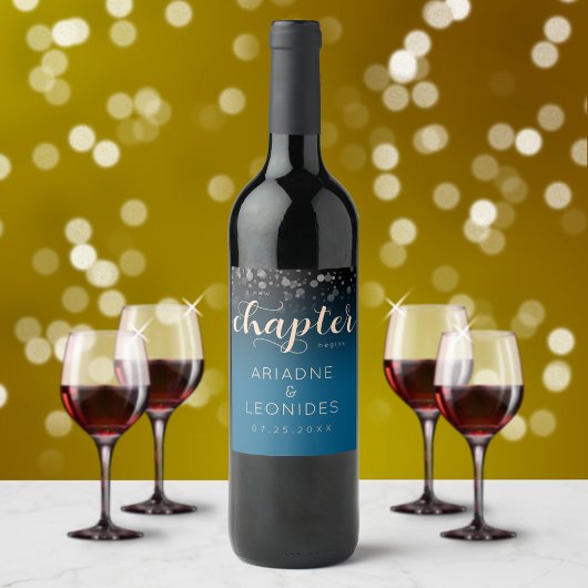 Elegant Peach Oceanic Blue Wedding a New Chapter Wijn Etiket