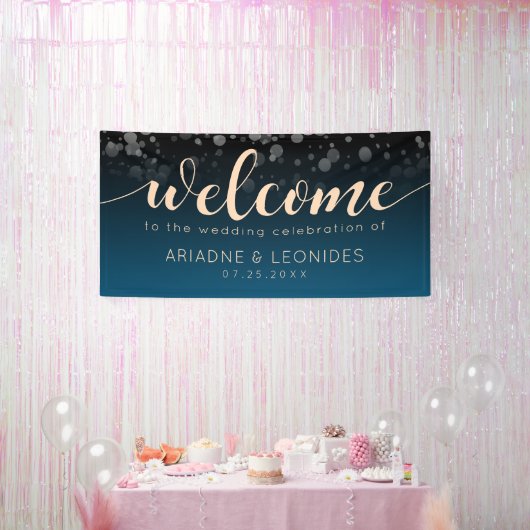 Elegant Peach Oceanic Blue Wedding Banner (Feest)
