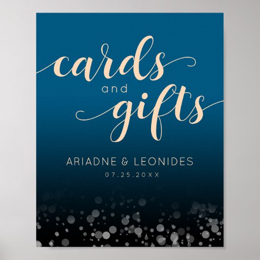 Elegant Peach Oceanic Blue Wedding Cards Gifts Poster (Voorkant)