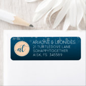 Elegant Peach Oceanic Blue Wedding Initialen Etiket (Insitu)