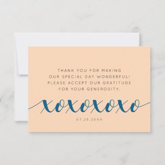 Elegant Peach Oceanic Blue Wedding Love and Bedank Bedankkaart (Achterkant)