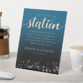 Elegant Peach Oceanic Blue Wedding Sanitizing Reclamebord Met Voetstuk (Insitu)